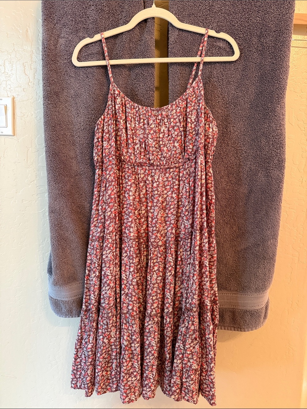 Lucky Brand Pink and White Floral Midi Dress with Spaghetti Straps
